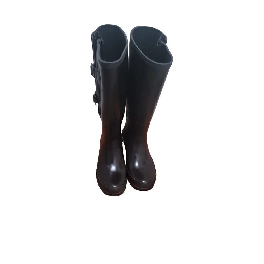 CHOOKA WOMEN'S PREMIUN RAINWEAR FLEX FIT BUCKLED BLACK TALL RAIN WATERPROOF BOOT